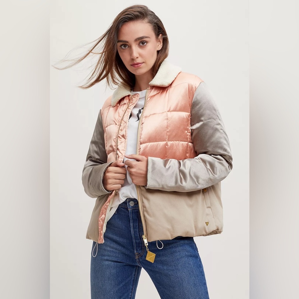 Maison Scotch Teddy-Collar Satin Bomber Jacket Size XS